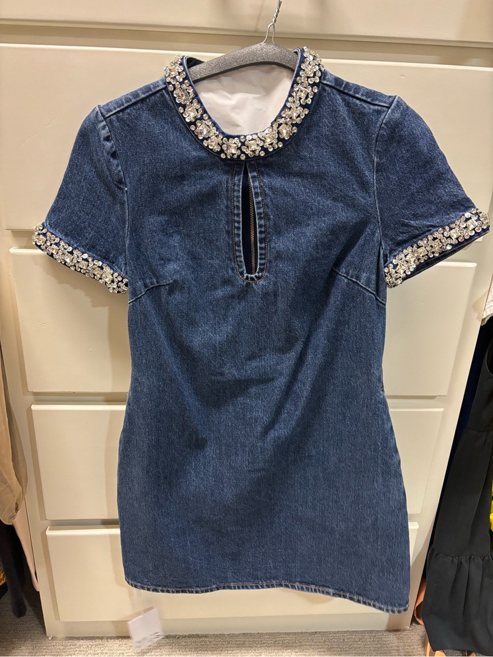 Self-Portrait Embellished Dark Blue Denim Dress for Girls